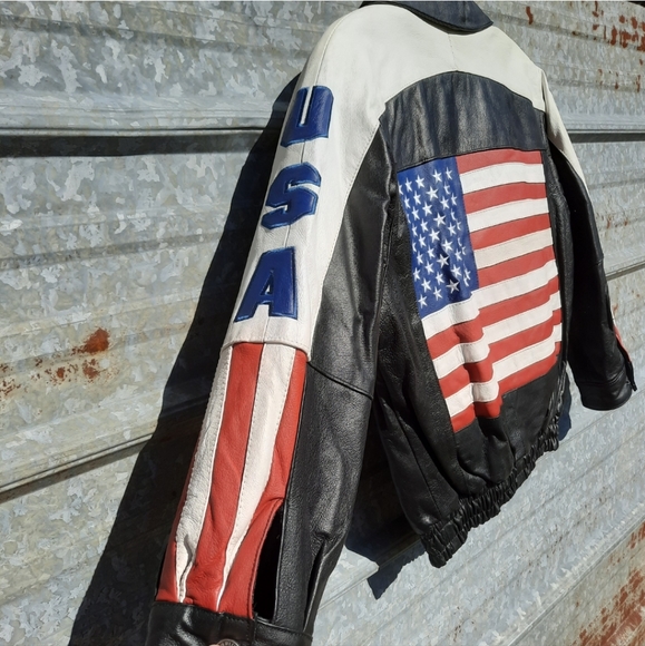 VINTAGE 90's USA Flag Leather Motorbike Jacket (unisex) - Picture 14 of 17